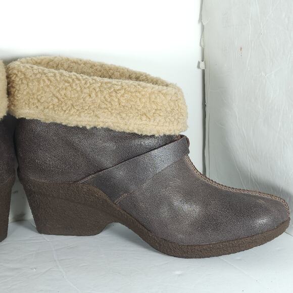 Timberland Women’s Bayden US9,5 Brown Leather Wedge Ankle Shearling Boots Bootie - Picture 6 of 16